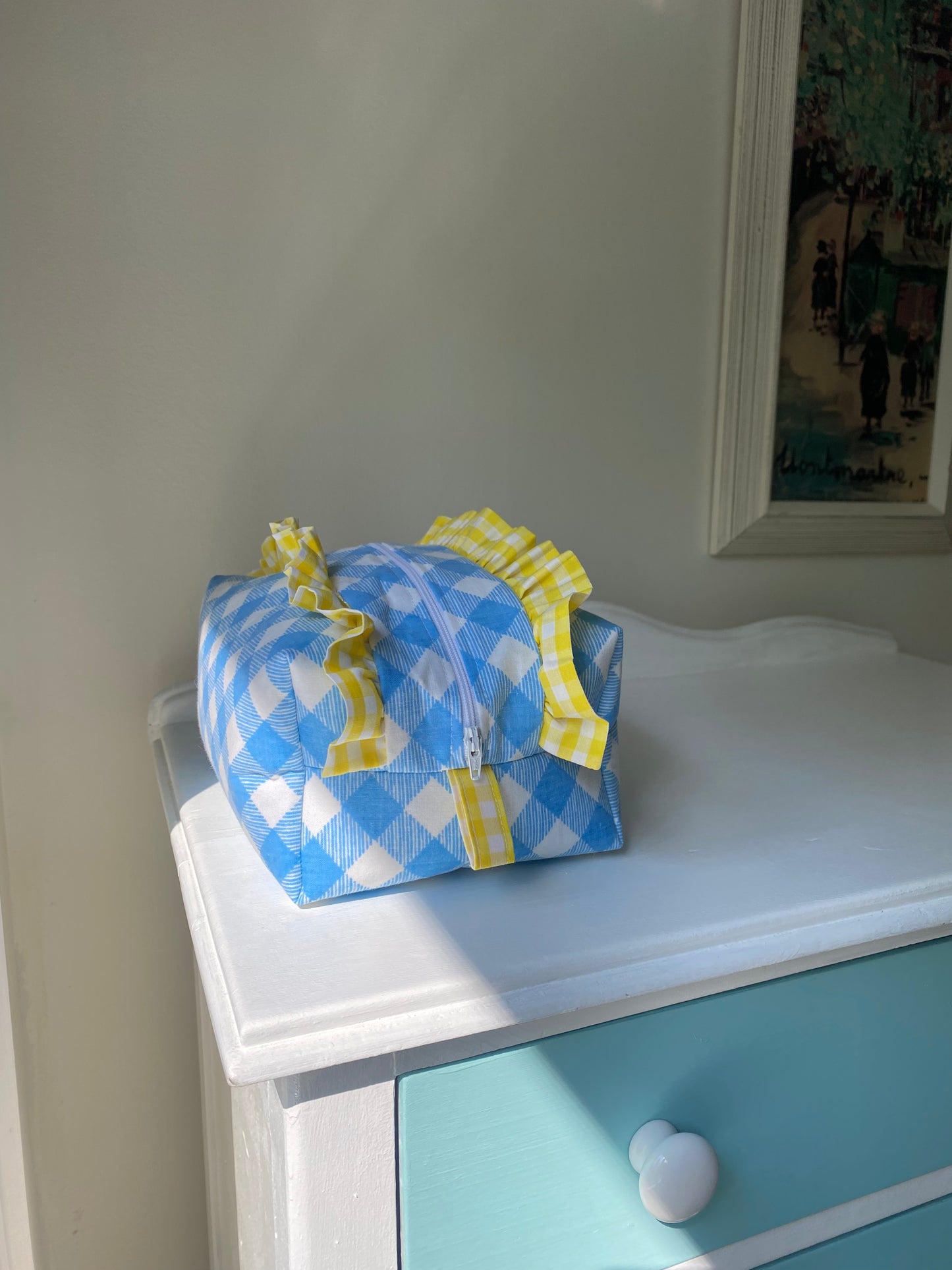 Large makeup bag - blue and white