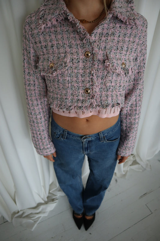 Ultra Cropped Pink Tweed Blazer