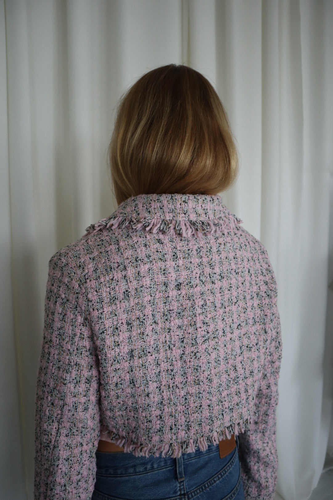 Ultra Cropped Pink Tweed Blazer