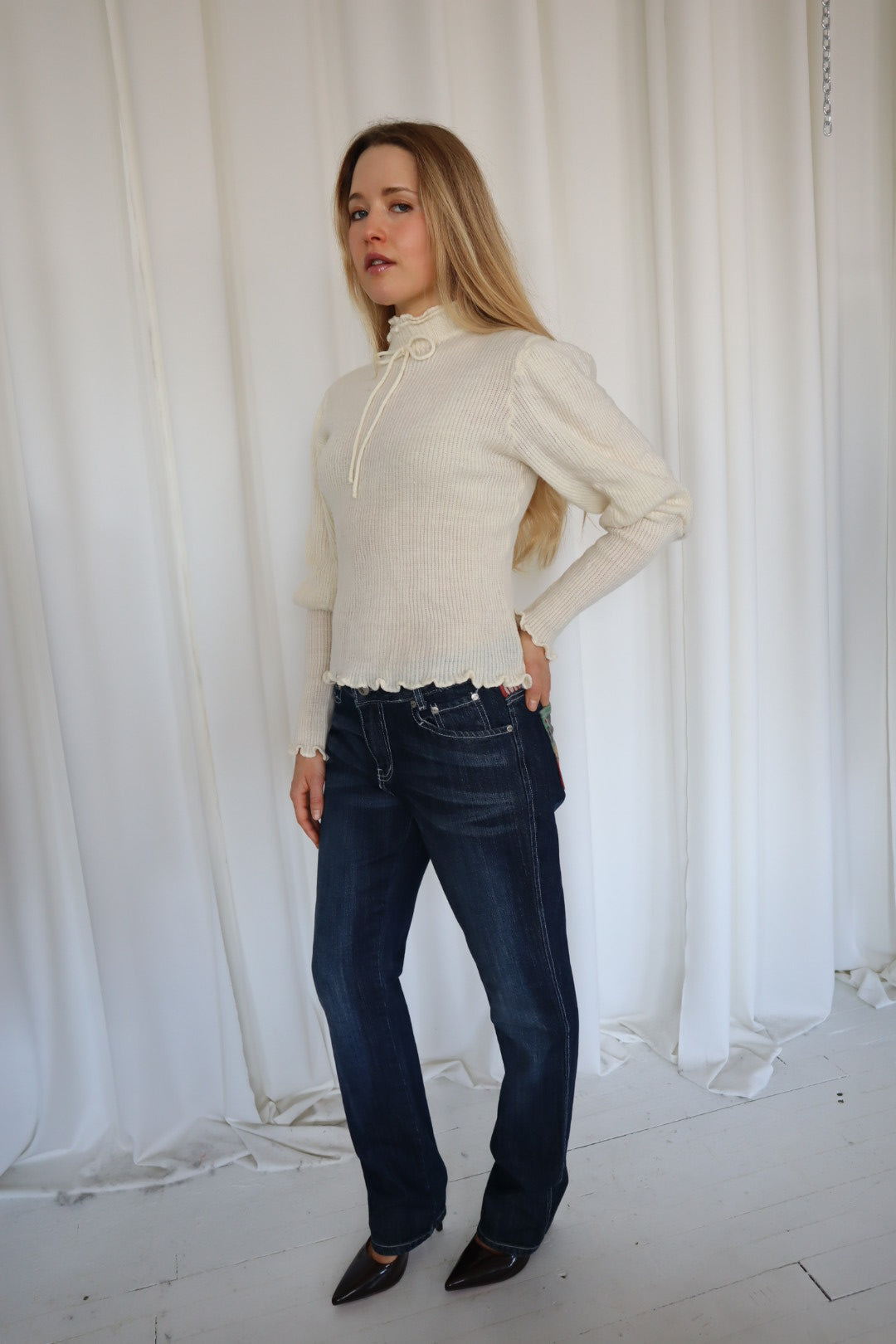 Vintage High-Neck Knit Sweater
