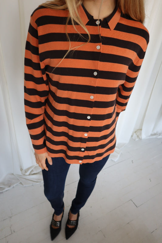 Vintage Striped Long Sleeve Polo