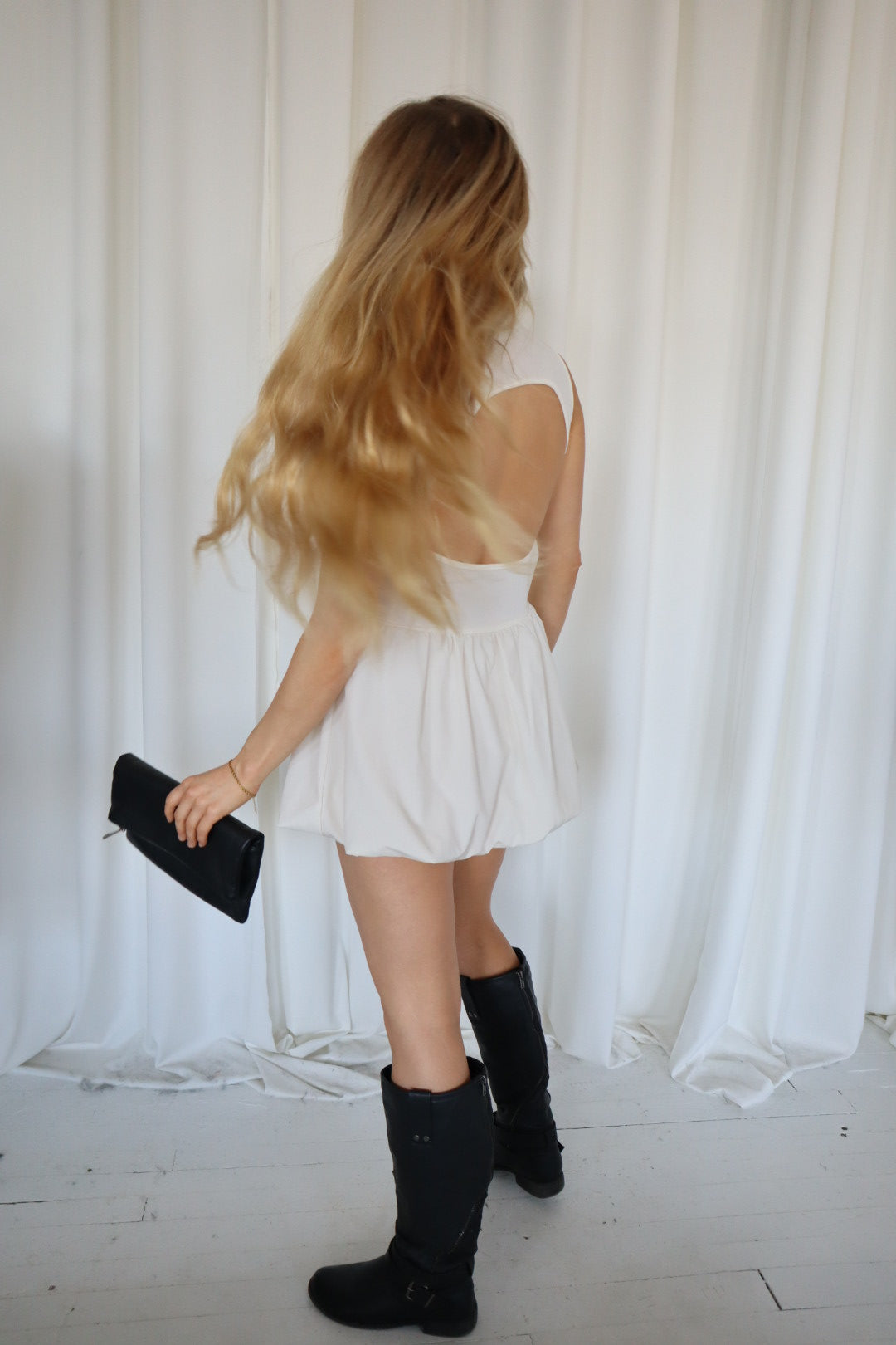 Open Back Mini Dress with Bubble Skirt