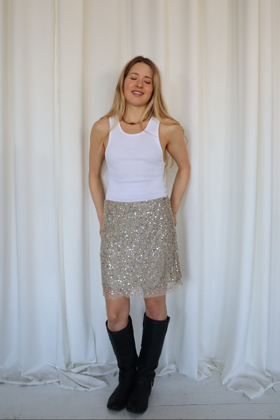 Gold Sparkly Sequin Mini Skirt