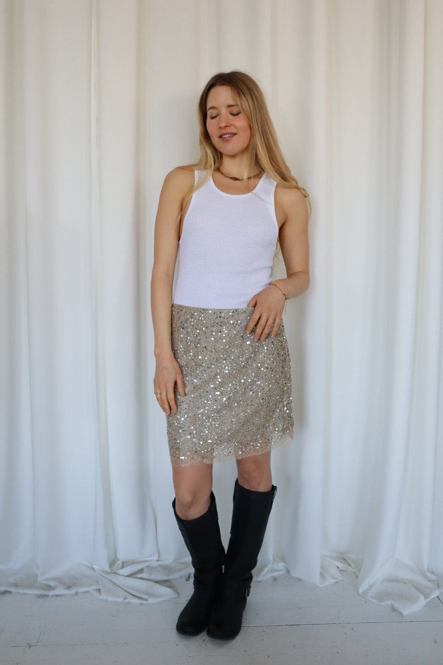 Gold Sparkly Sequin Mini Skirt