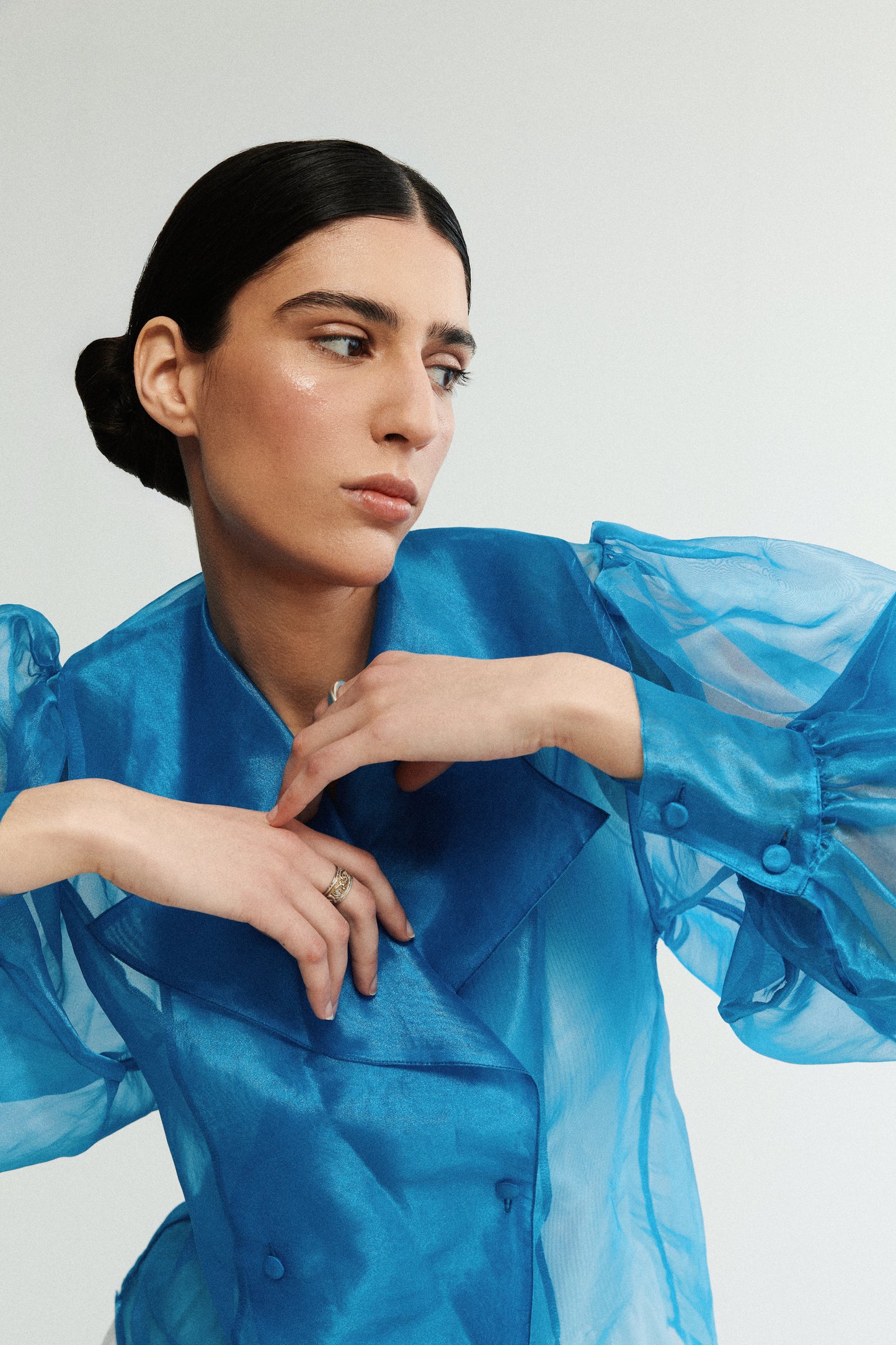 Vintage Sheer Blue Double Breasted Blouse