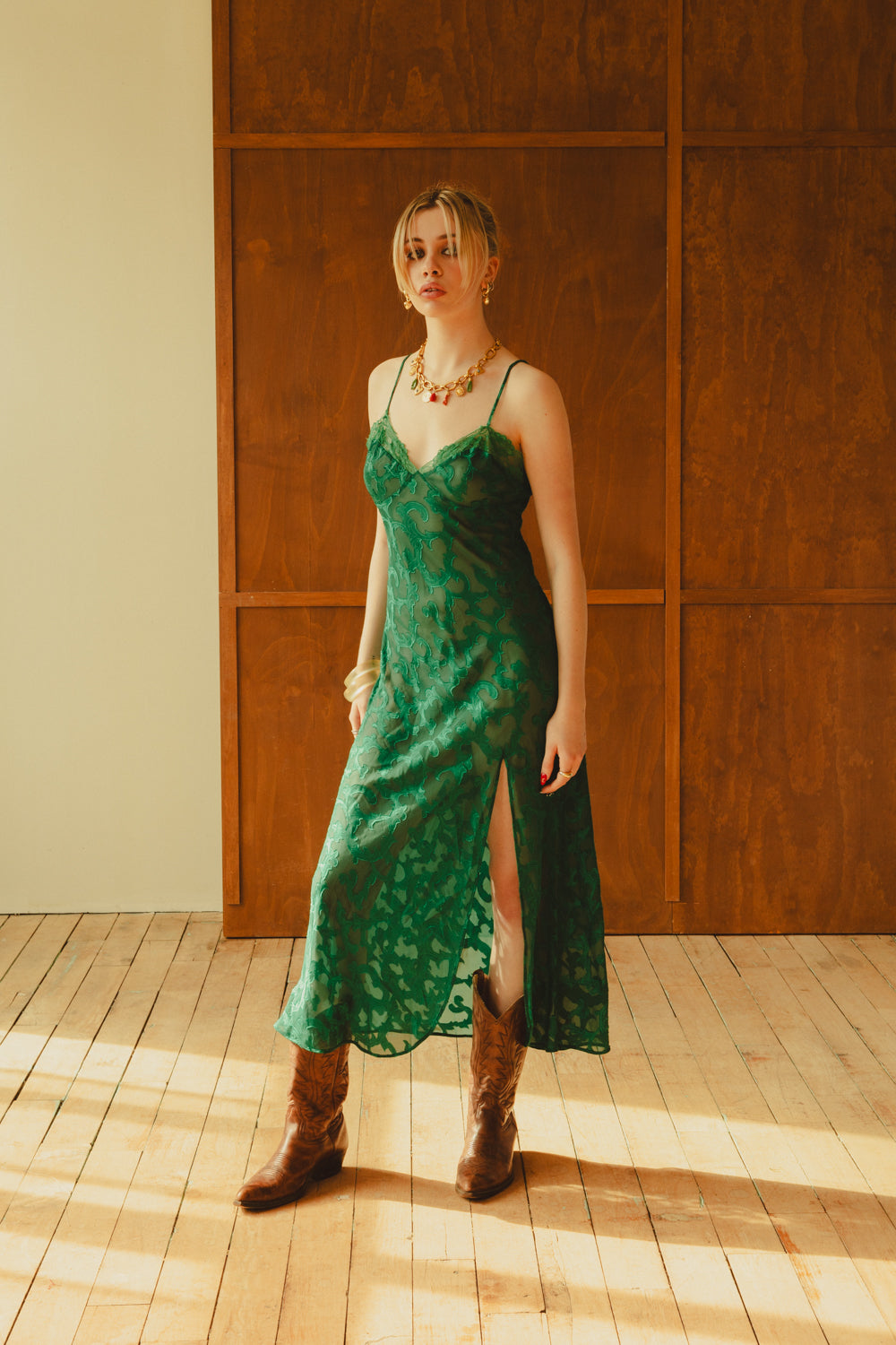 Vintage 90's Emerald Green Sheer Slip Dress