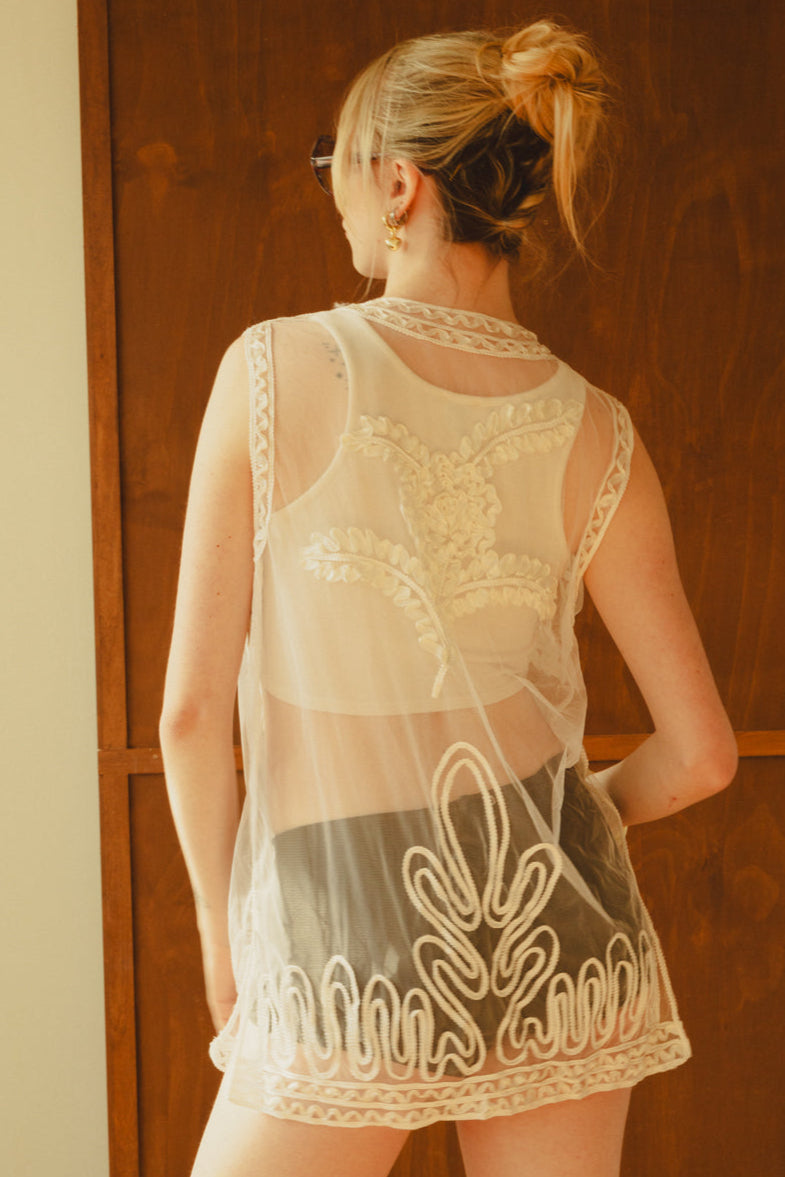 Vintage Sheer Boho Embroidered Vest