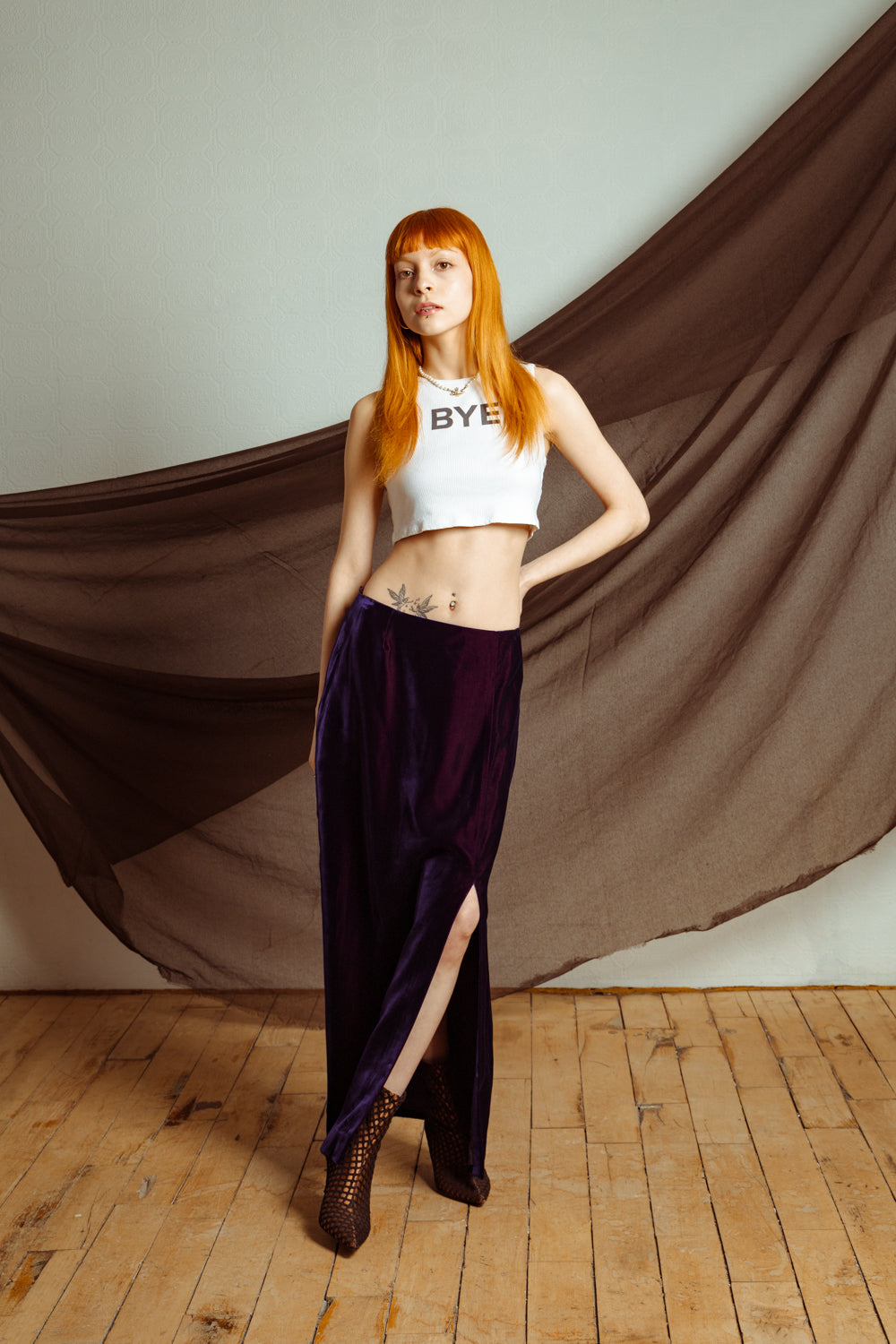 Vintage Y2K Iridescent Velvet Maxi Skirt with Slit