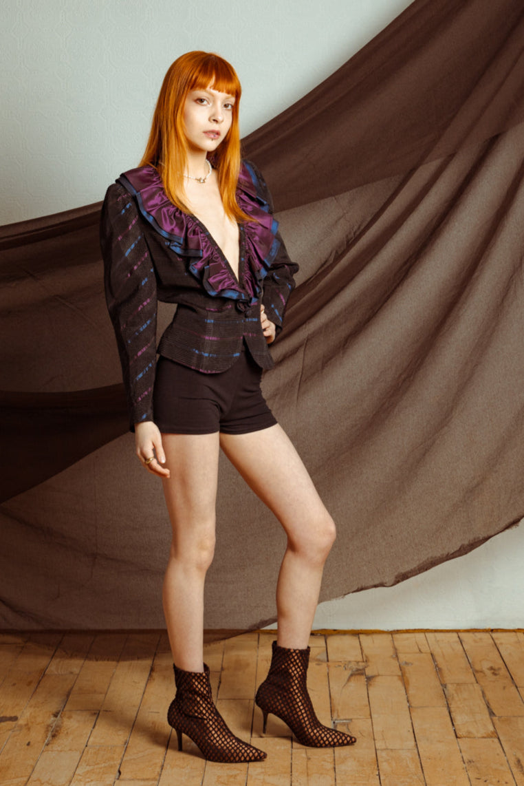 Vintage 80s Formal Blazer with Ruffle Neckline