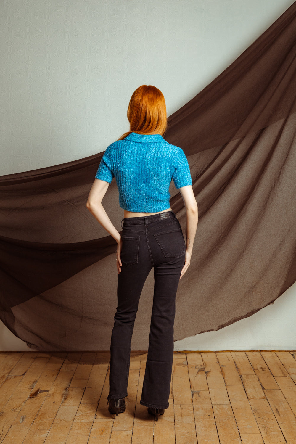 Vintage Y2K Cropped Blue Sparkly Polo