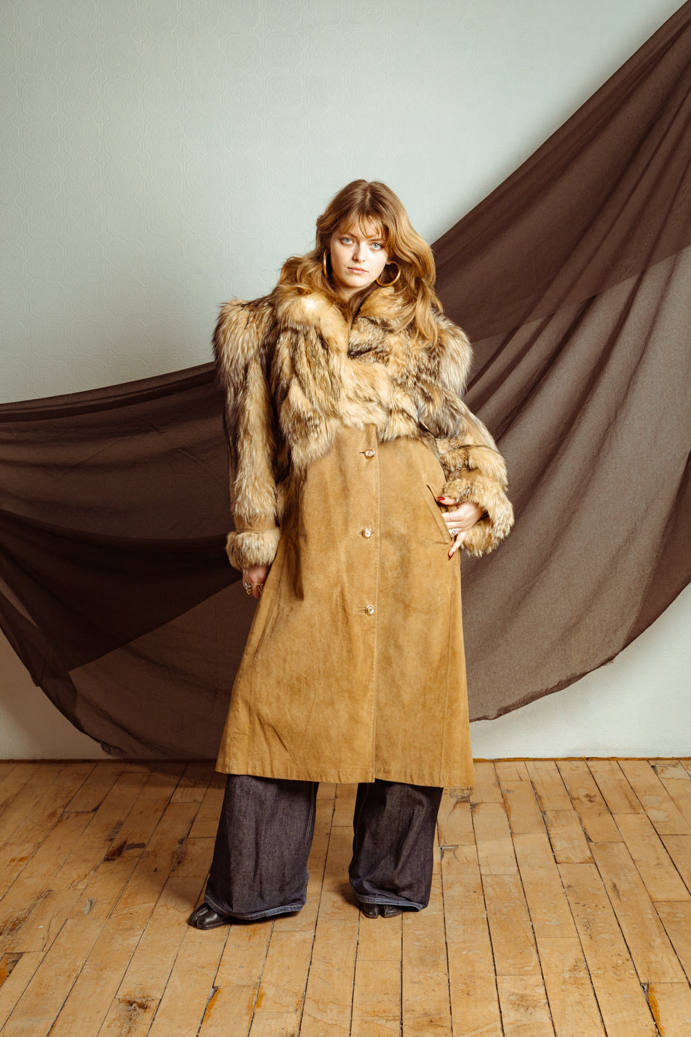 Vintage 80’s Luxe Fox Fur and Suede Coat
