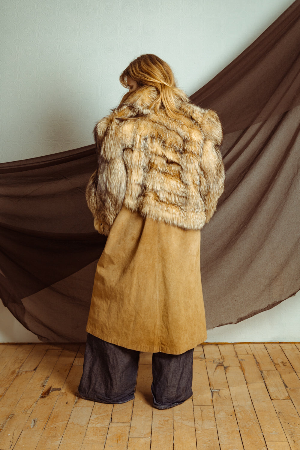 Vintage 80’s Luxe Fox Fur and Suede Coat