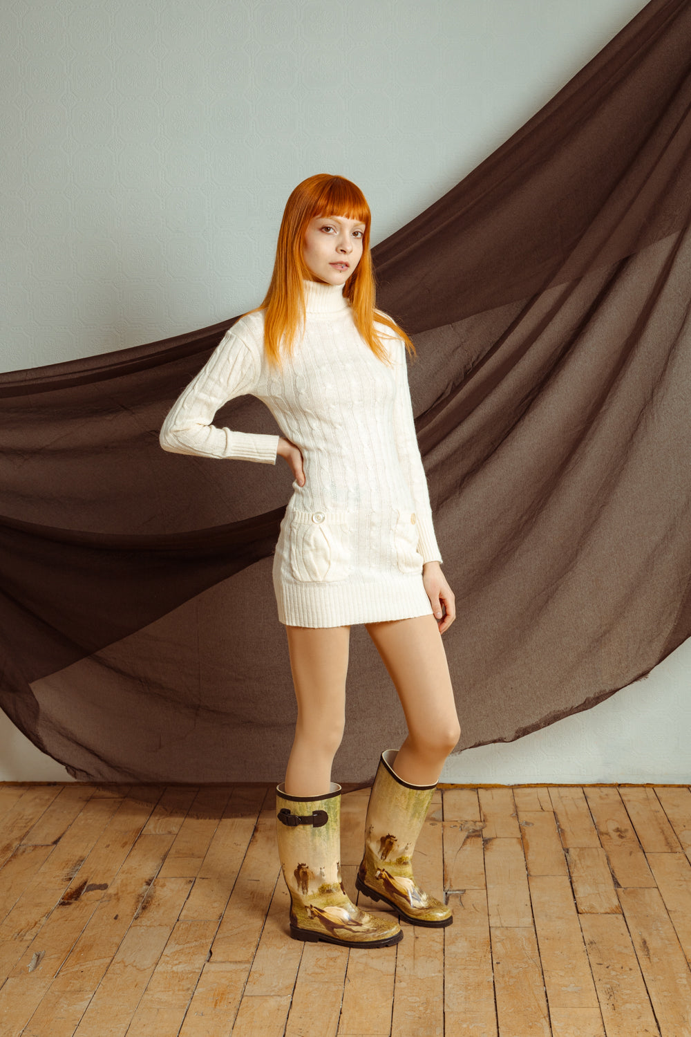 Vintage Y2K Cable Knit Turtleneck Dress