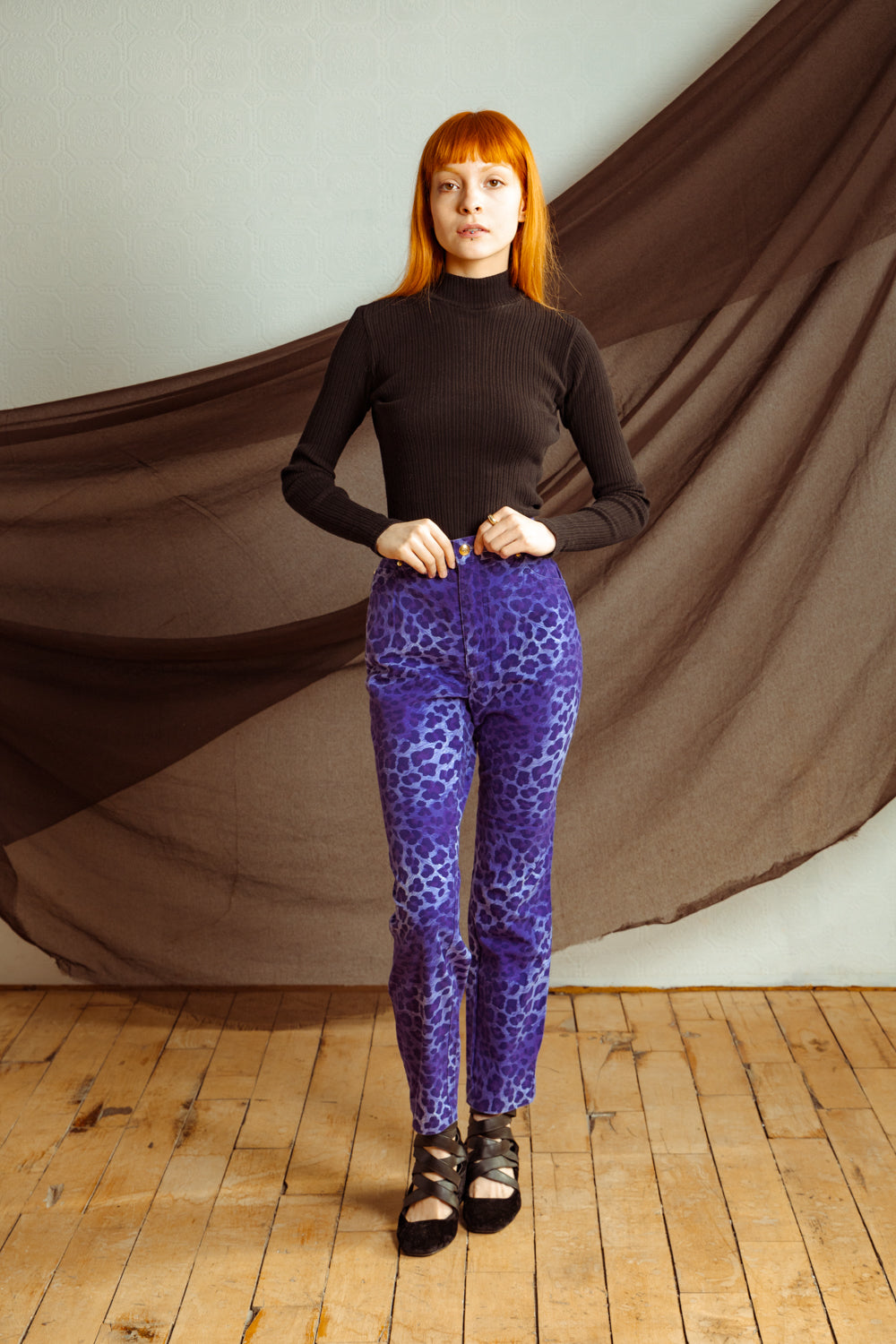 Vintage 80s ESCADA Purple Leopard Print High Waist Jeans