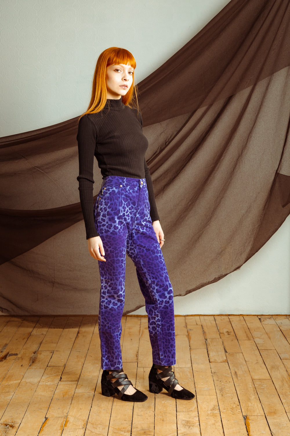 Vintage 80s ESCADA Purple Leopard Print High Waist Jeans