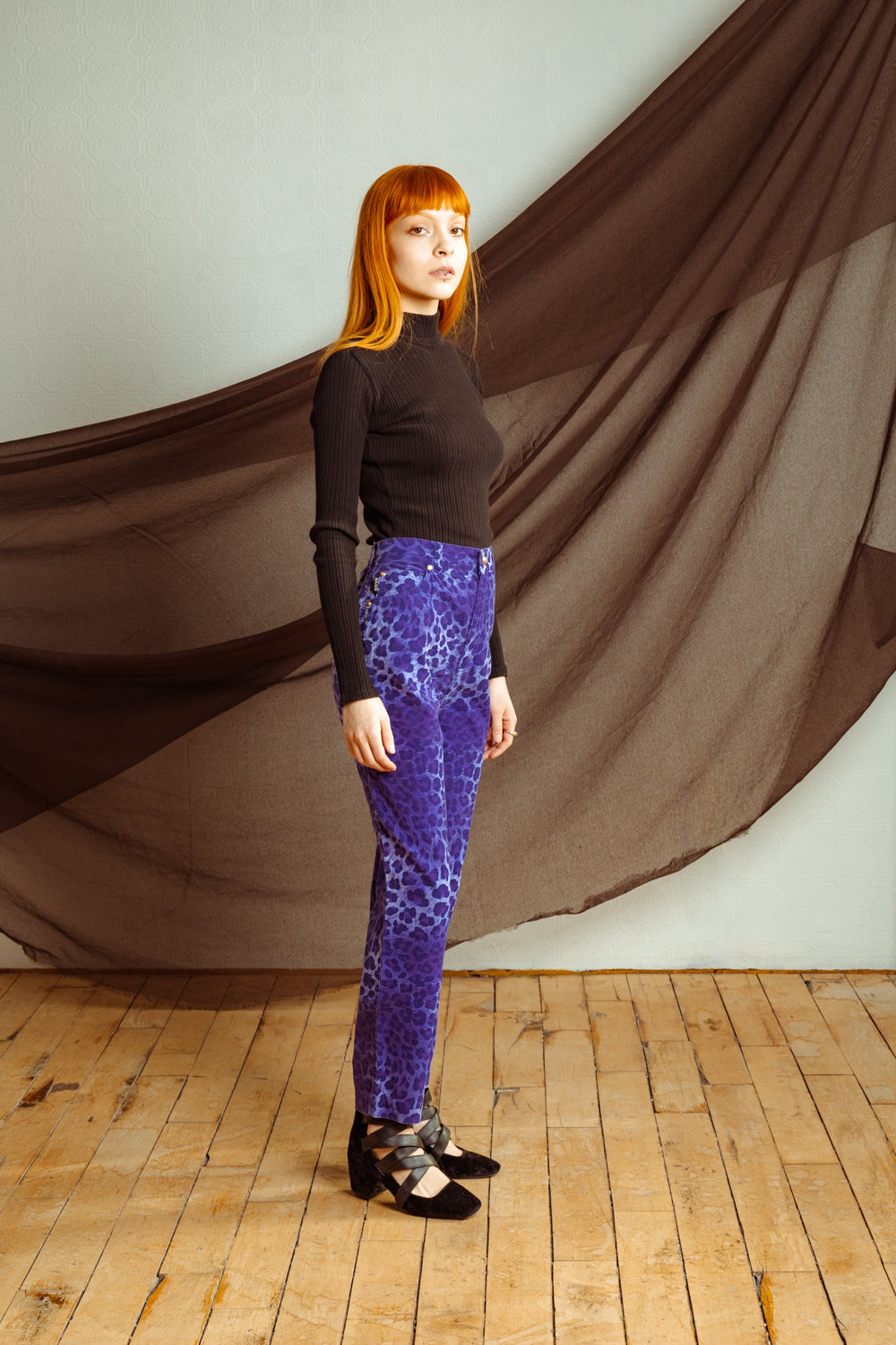 Vintage 80s ESCADA Purple Leopard Print High Waist Jeans