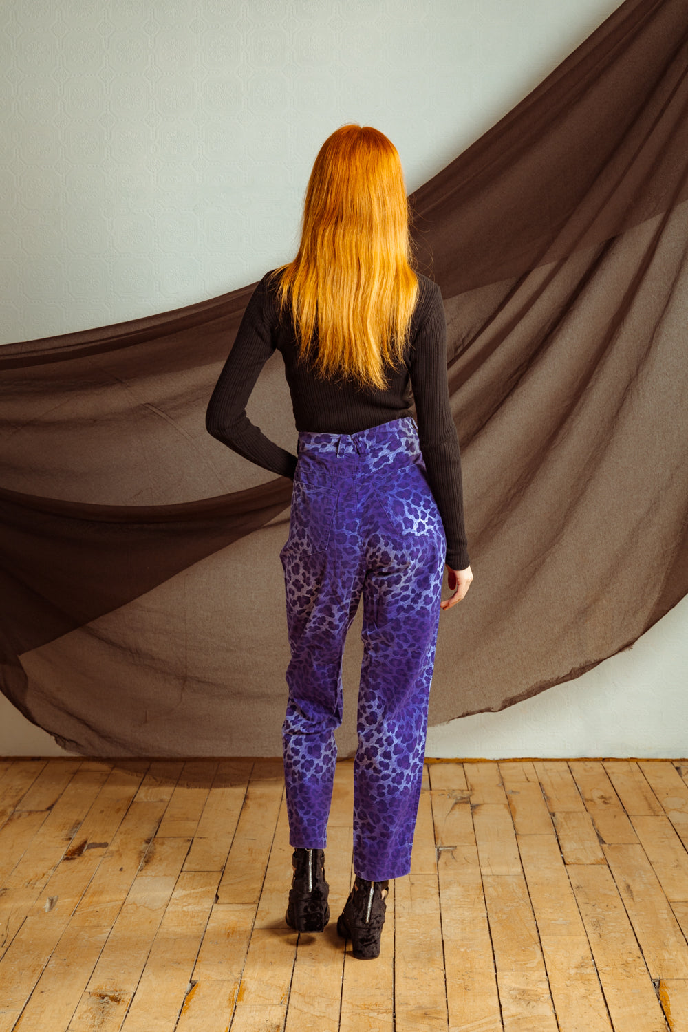 Vintage 80s ESCADA Purple Leopard Print High Waist Jeans