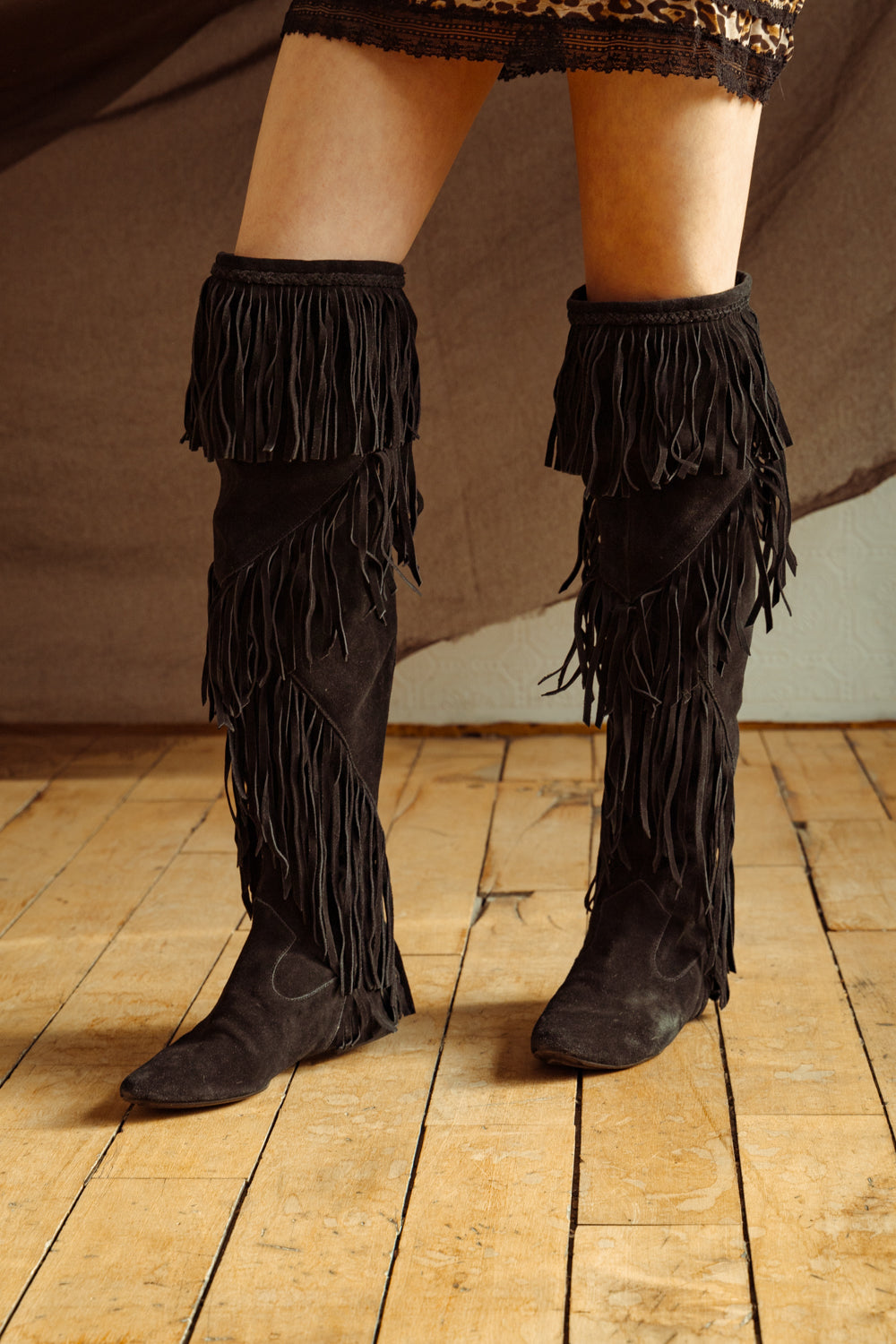 Suede High Boots with Fringe – Boho Style