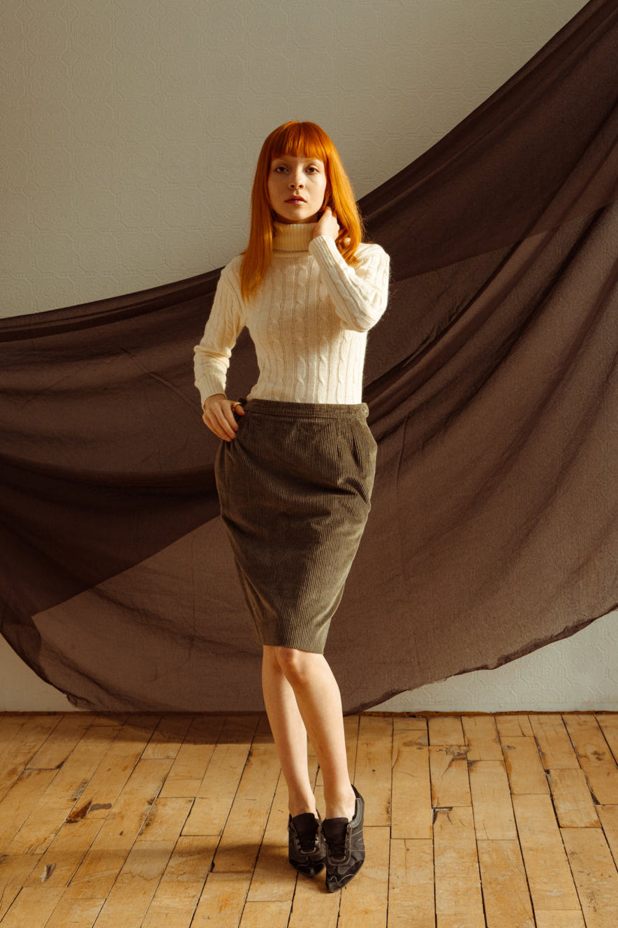 Vintage 80s Corduroy Skirt Yves Saint Laurent