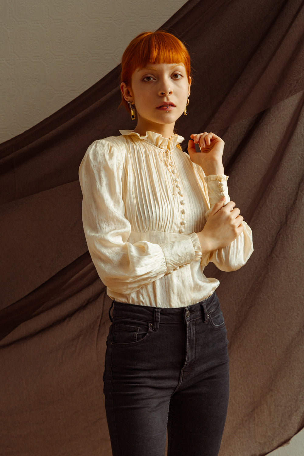 Victorian-Inspired Vintage Haute Couture Silk Blouse