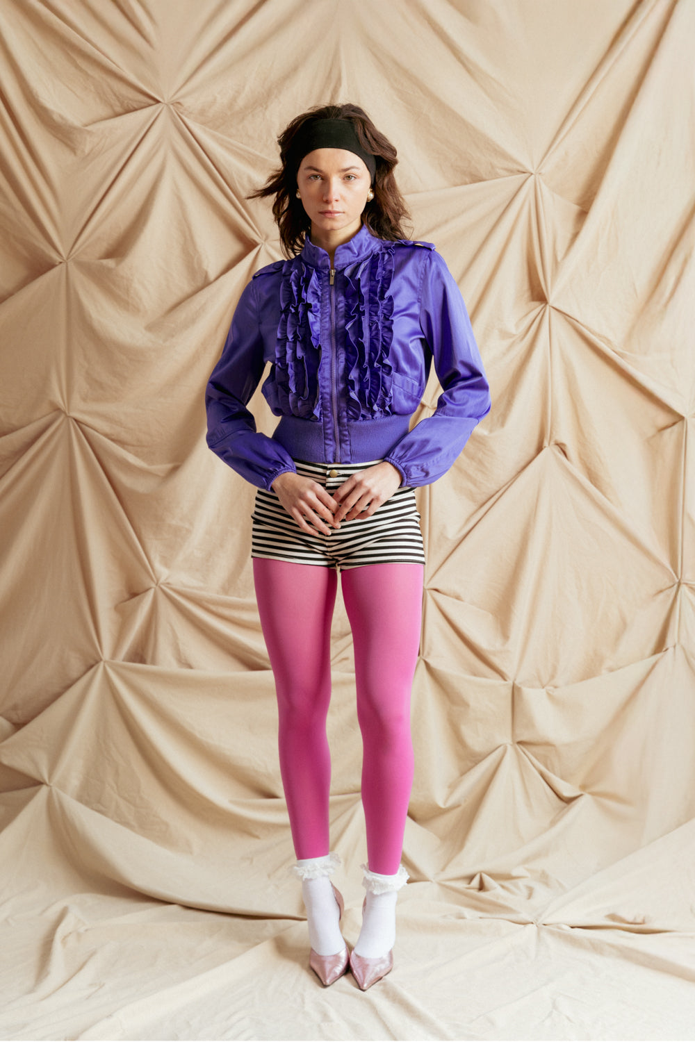 Vintage Purple Cropped Jacket with Coquette Ruffle Detail