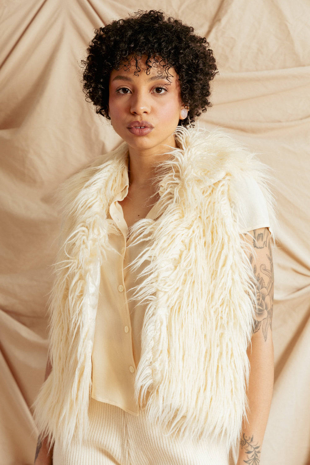 Faux Fur Shaggy Cream Vest