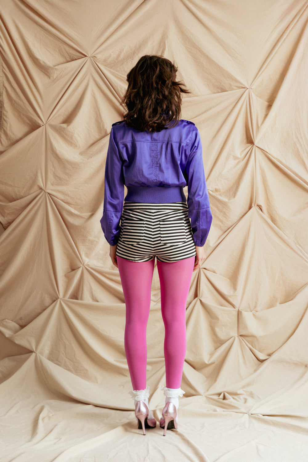 Vintage Purple Cropped Jacket with Coquette Ruffle Detail