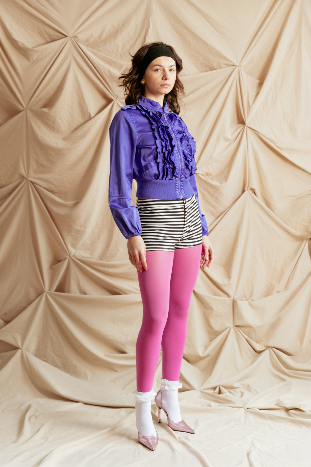 Vintage Purple Cropped Jacket with Coquette Ruffle Detail