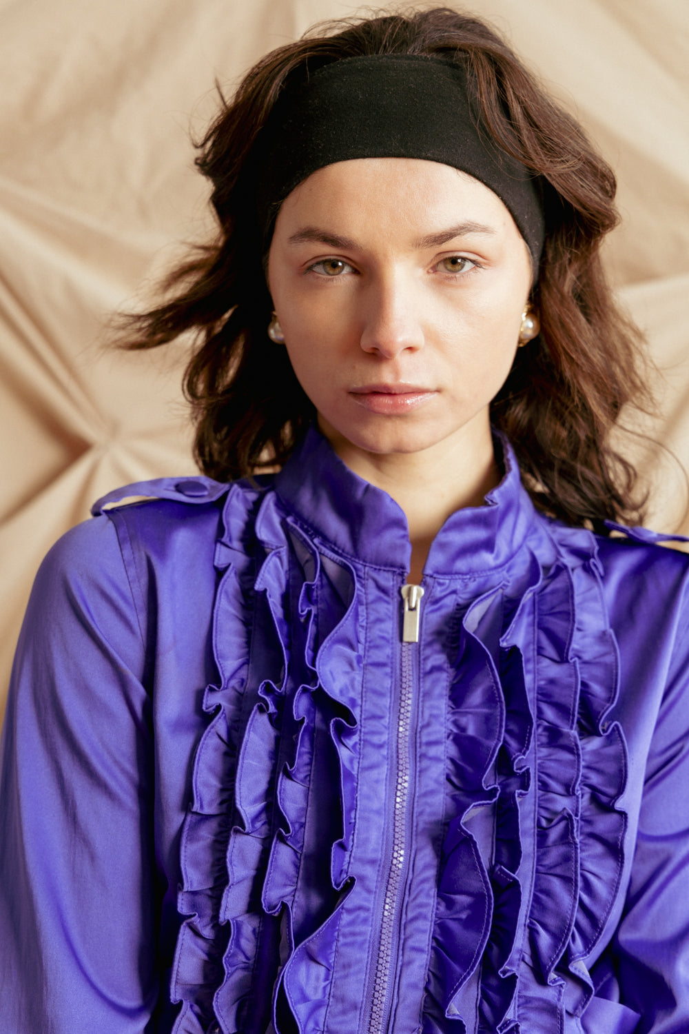 Vintage Purple Cropped Jacket with Coquette Ruffle Detail