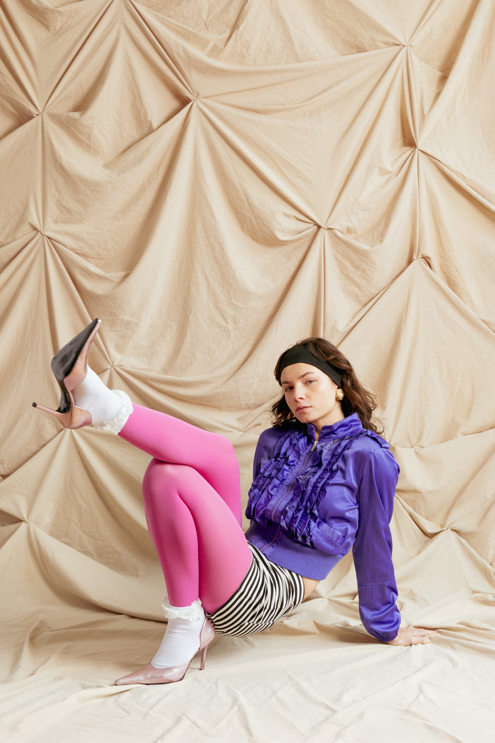 Vintage Purple Cropped Jacket with Coquette Ruffle Detail