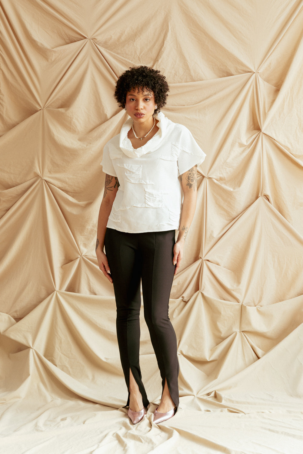 90’s Vintage Lightweight White Top with Unique Turtleneck